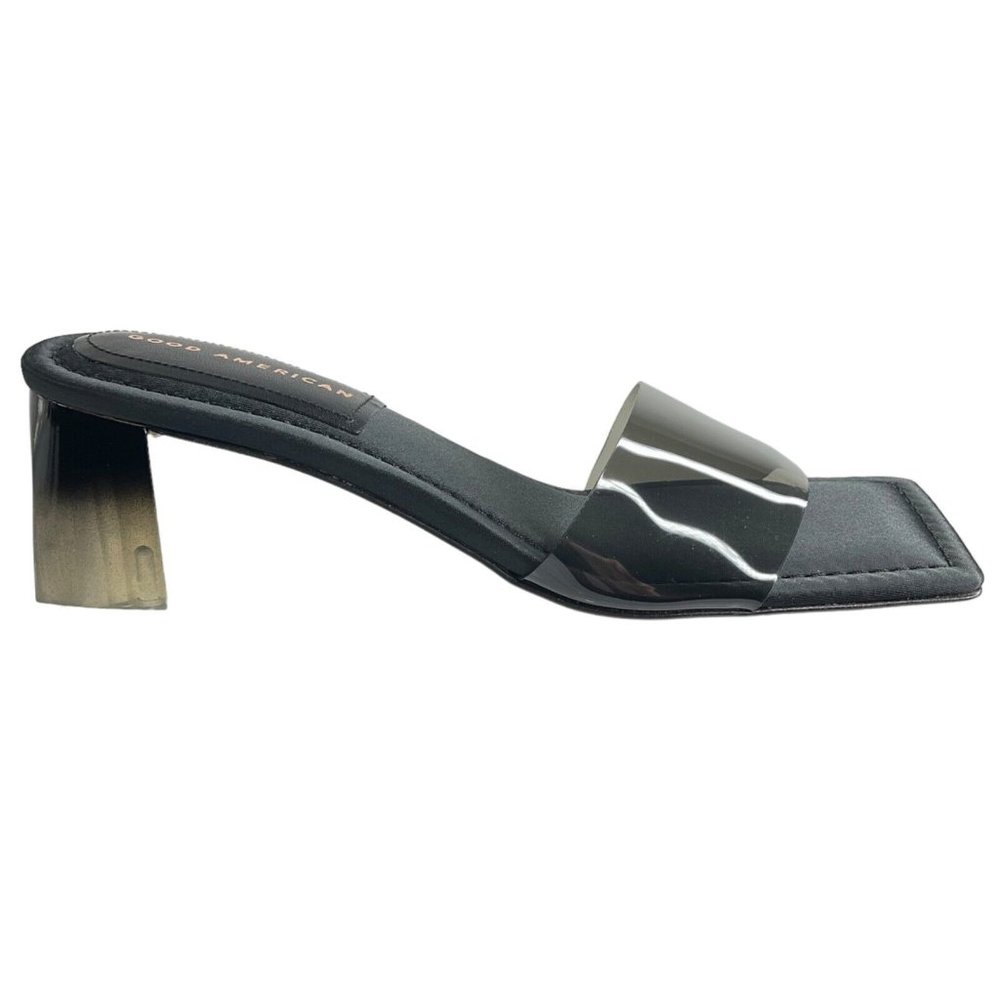 Good American Shoes Womens Size 8 Black Block Heel Slide Sandal $129 Nib